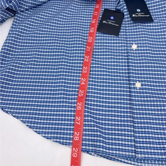BEN SHERMAN, LONG SLEEVES MEN’S SHIRT, “XL 16,” BLUE AND WHITE SMALL CHECKERED - Picture 13 of 16
